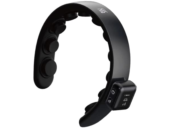 Black electric headband and neck massager with 11 vibrating nodes and smart app control for pain relief in UAE