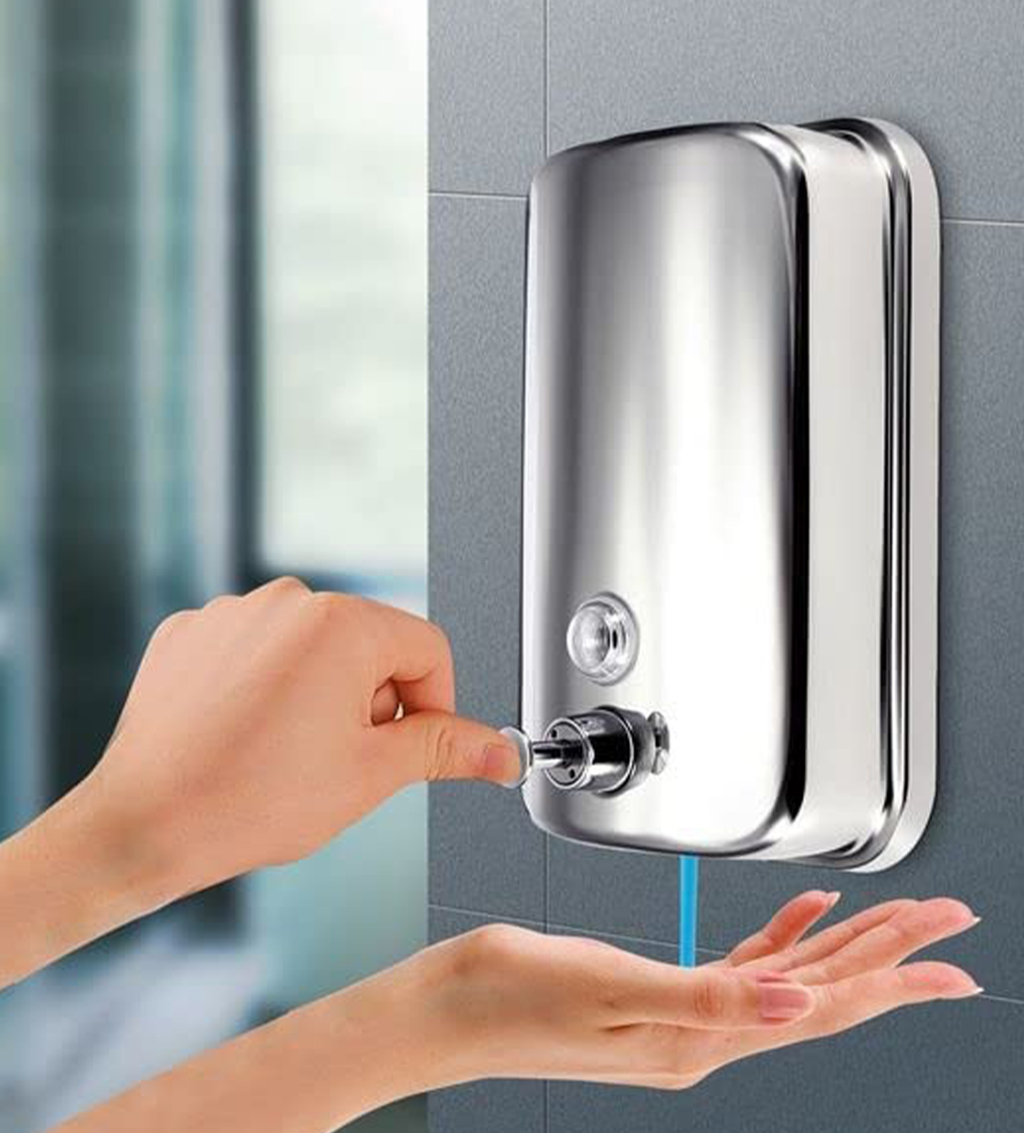 1000ML stainless steel soap dispenser with mirror finish – wall-mounted design for hotels, kitchens, and bathrooms in UAE