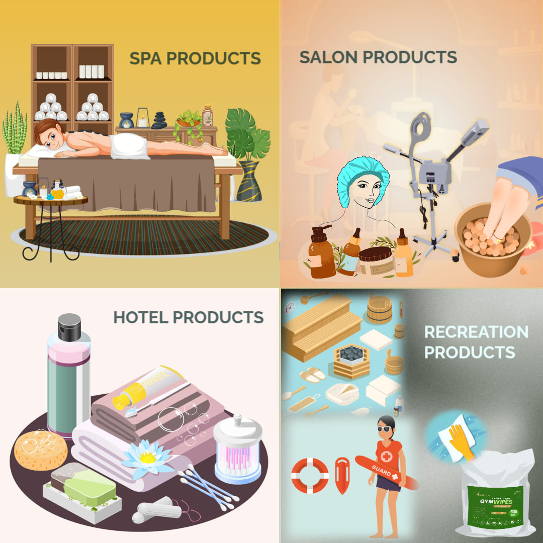 Spa products supplier in Ajman offering salon, hotel, gym wipes, sauna & pool accessories.