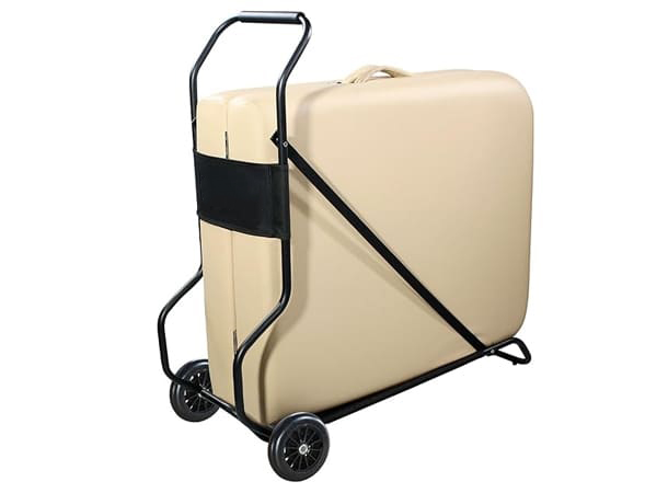 Lightweight foldable massage table cart with large wheels for easy transport in UAE