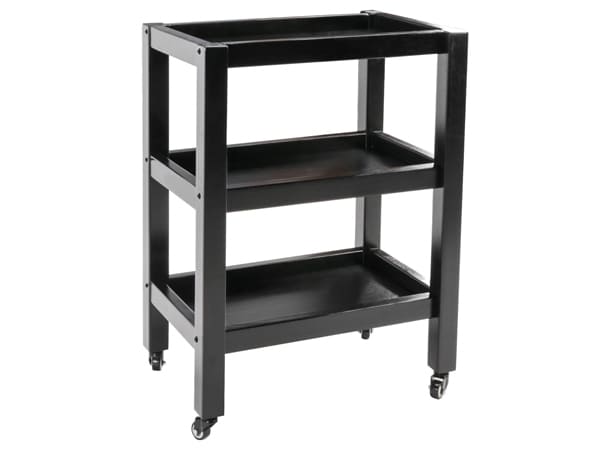 Black wooden 3-tier spa trolley with wheels for professional salon and spa use – Doyen Wellness UAE GCC