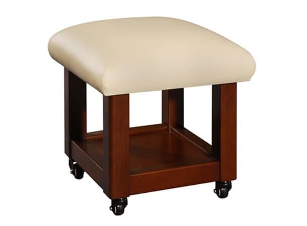 Beige wooden pedicure stool with padded upholstery for salon use in UAE & GCC