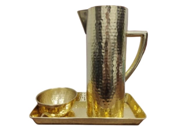 Hammered gold foot ritual jug, tray & bowl set for spa and salon use in UAE & GCC
