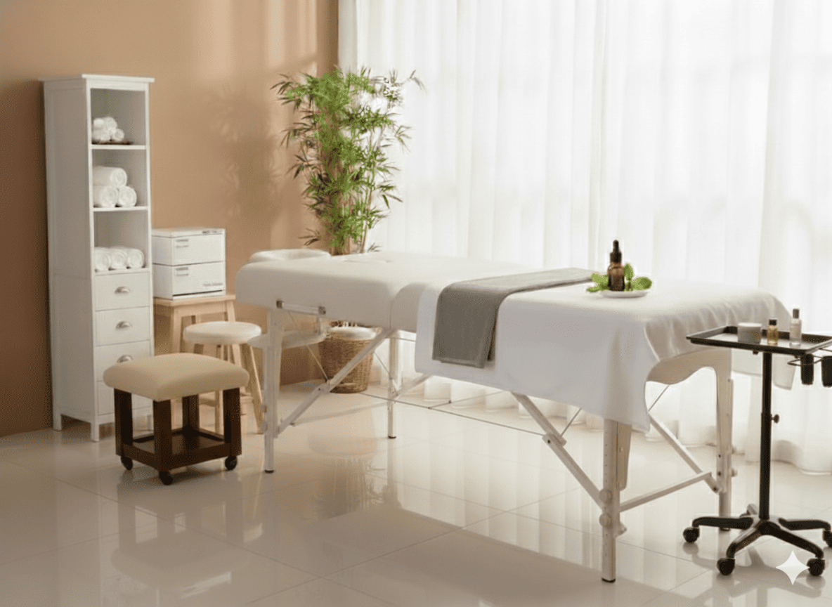 Premium spa tools, equipment, accessories, oil burners, portable massage beds, chairs, stools, massage oil heaters, towel warmers, disposables, electric massagers, spa bolsters, and consumables for professional salons, hotels, and wellness centers across UAE, GCC, Europe, and Africa