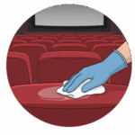 Doyen Antibacterial Wipes used in cinema halls, auditoriums, and theaters for hygienic cleaning of seats, armrests, and surfaces across UAE, GCC, Europe, and Africa