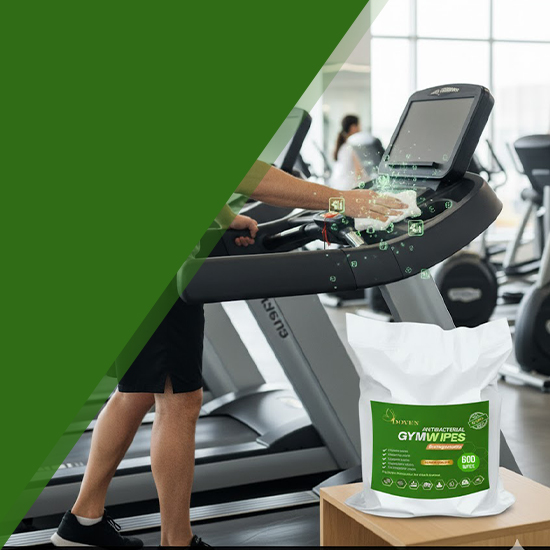 Eco-friendly biodegradable gym wipes by Doyen Wellness for sustainable fitness hygiene in gyms, hotels, and wellness centers across UAE, GCC, Europe, and Africa